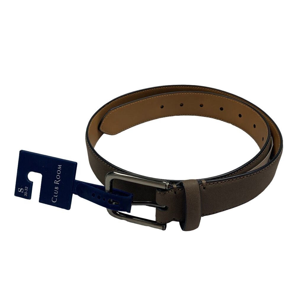 Club Room Mens Faux-Leather Casual Dress Belt Taupe Brown S 30-32